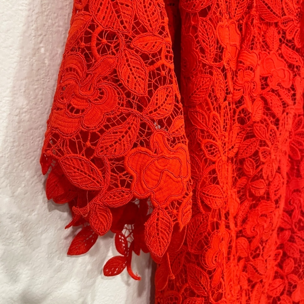 NWT FREE PEOPLE | Dusk Off The Shoulder Lace Dress in Fiesta Red | Size 8 - Picture 6 of 11